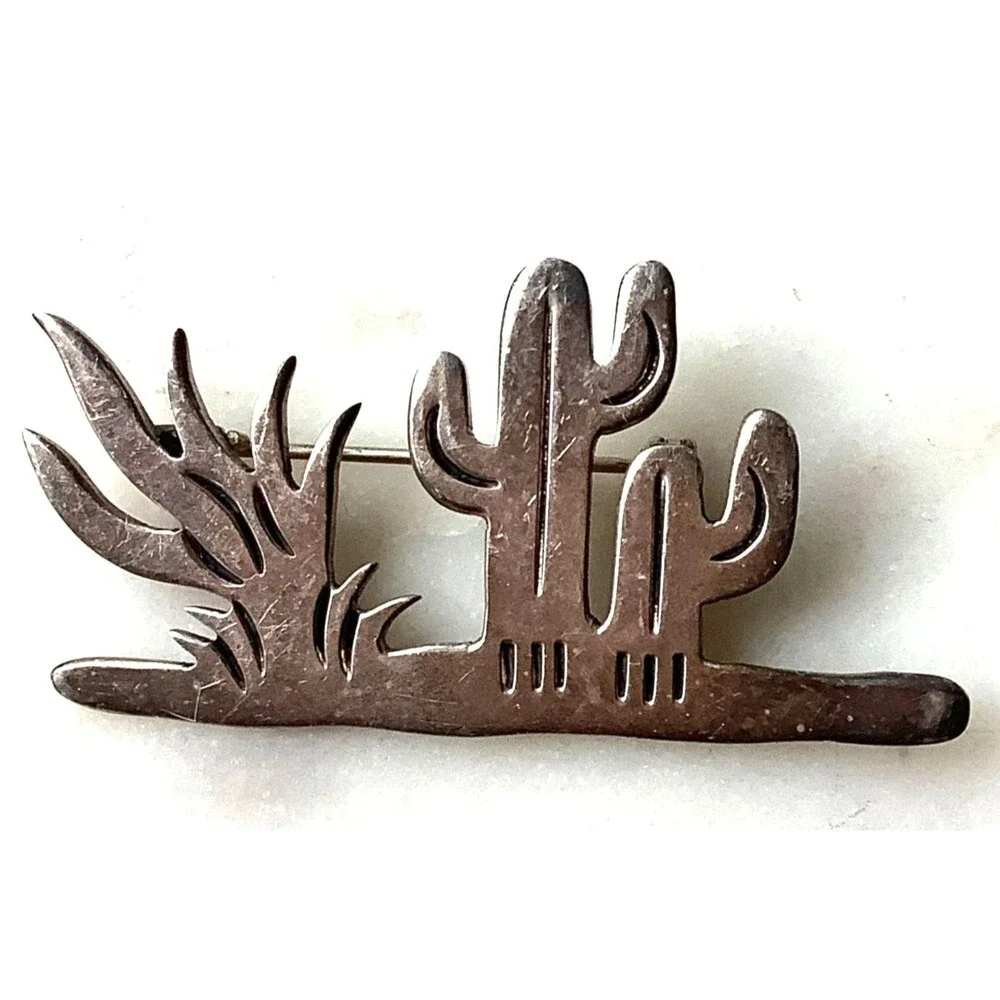 Vintage Taxco Cactus Brooch Sterling Silver 925 Desert Mexico Pin Southwest Art